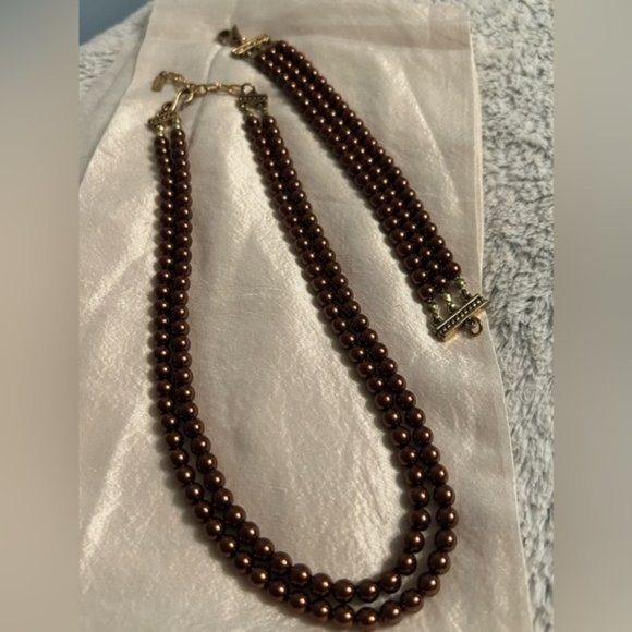 Vintage Multi Strand Dark Bronze Coloured Set Necklace and Bracelet - Picture 1 of 10